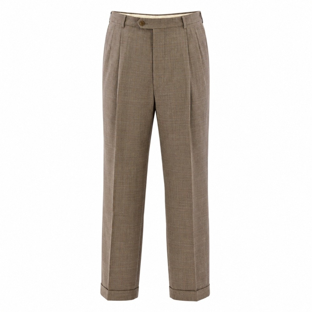 Ted Baker Plaid Wool Suit Mens 44R 34x32 Light Brown 3 Button Pleated Pants 90s - Picture 2 of 9